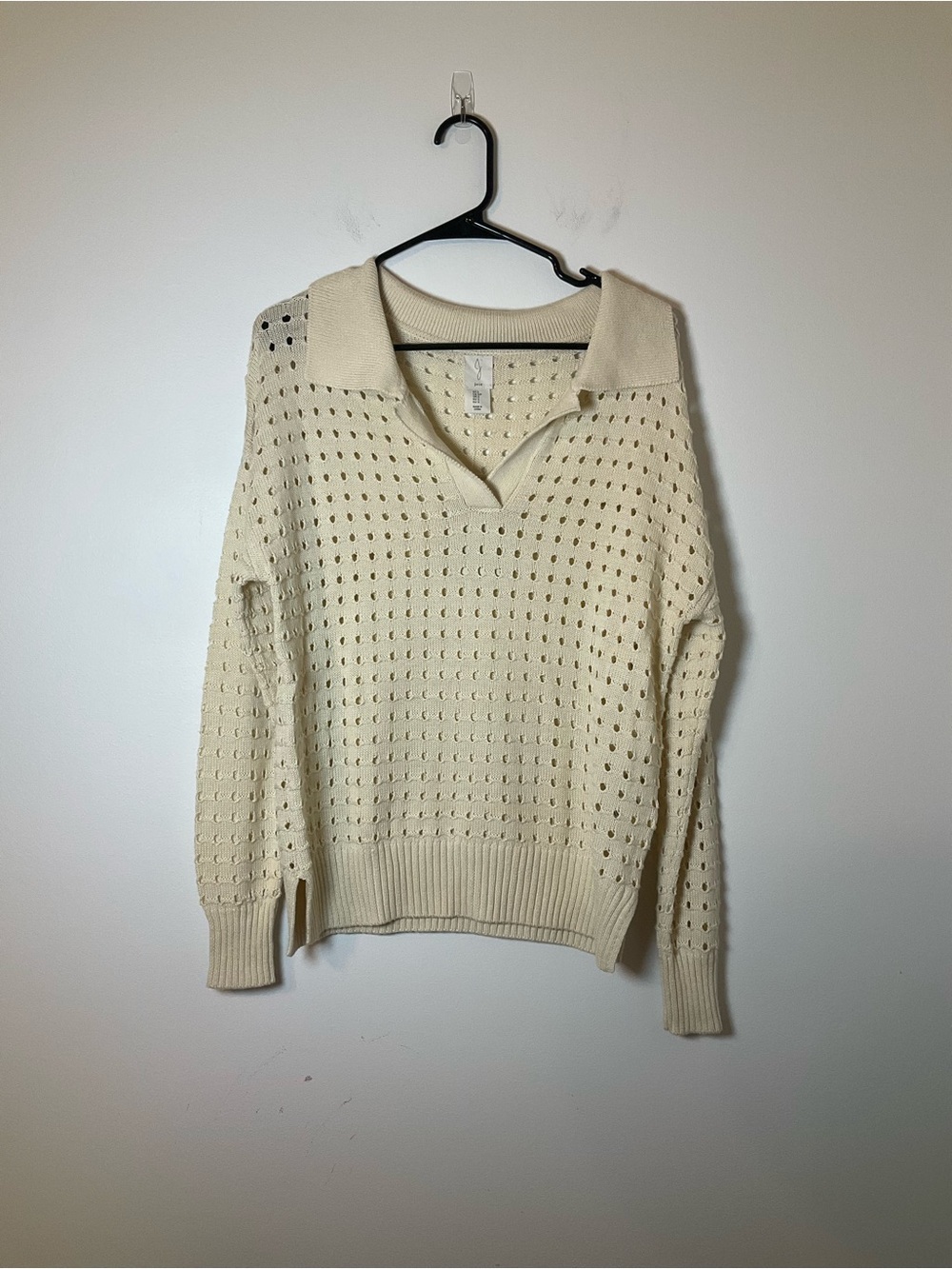 Joie Open Knit Collared Sweater Cream Pullover Size Small